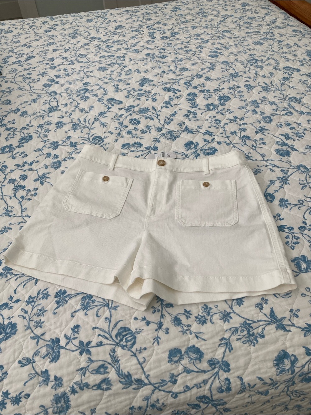 LOFT White High-Rise Cotton Jean Shorts with Front Patch Pockets